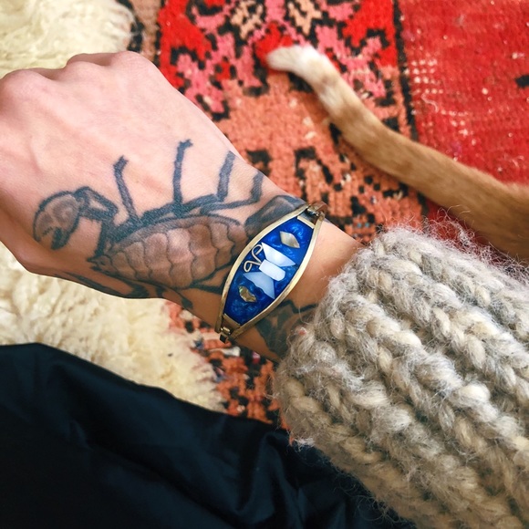 Vintage Mexican Abalone Inlay Silver Bracelet / Vintage Butterfly Bracelet - Picture 1 of 2